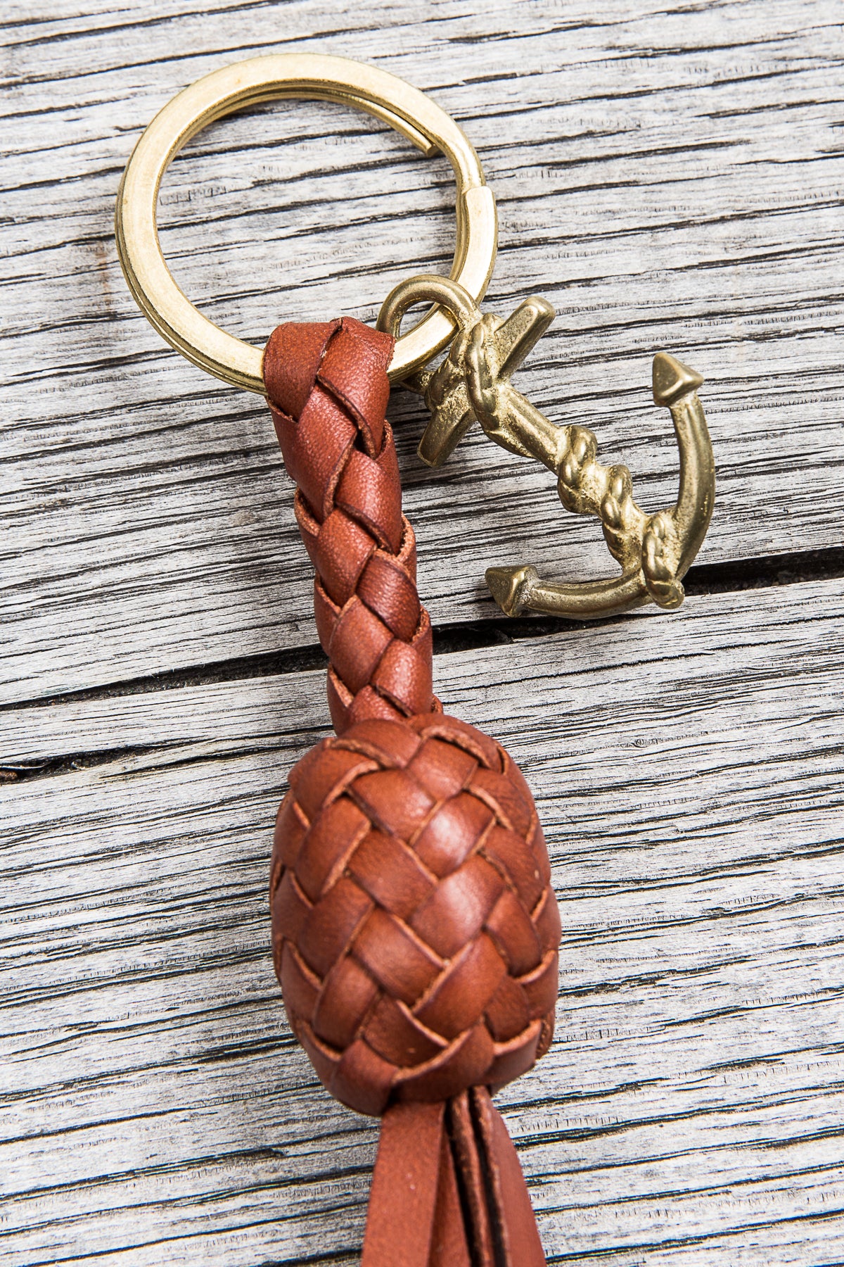 Lone Wolf Leather Braided Anchor Key Ring Tärnsjö Saddle Tan Veg Tanned