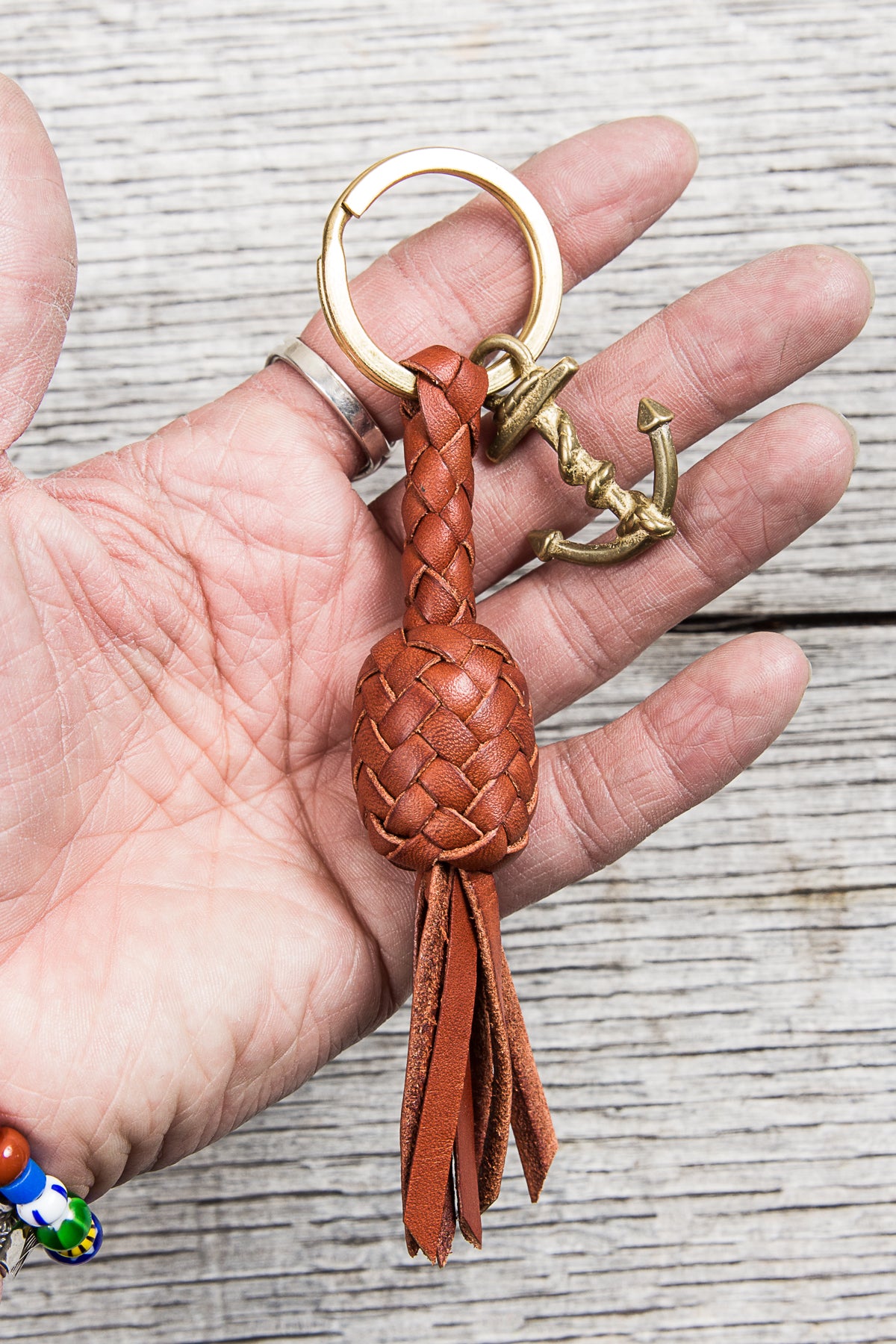 Lone Wolf Leather Braided Anchor Key Ring Tärnsjö Saddle Tan Veg Tanned