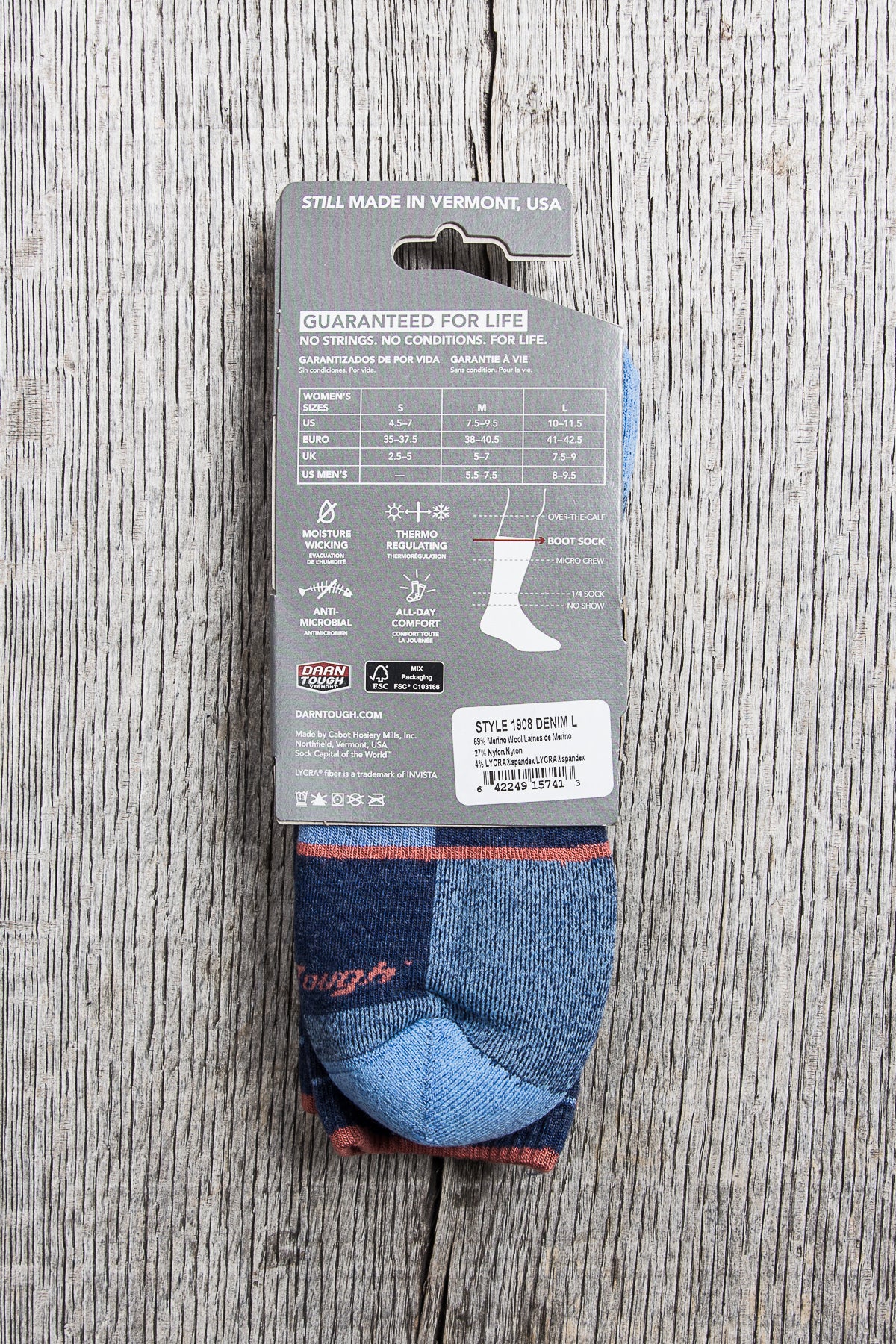 Darn Tough 1908 Denim Womens Wool Socks Hiker Boot Sock Full Cushion