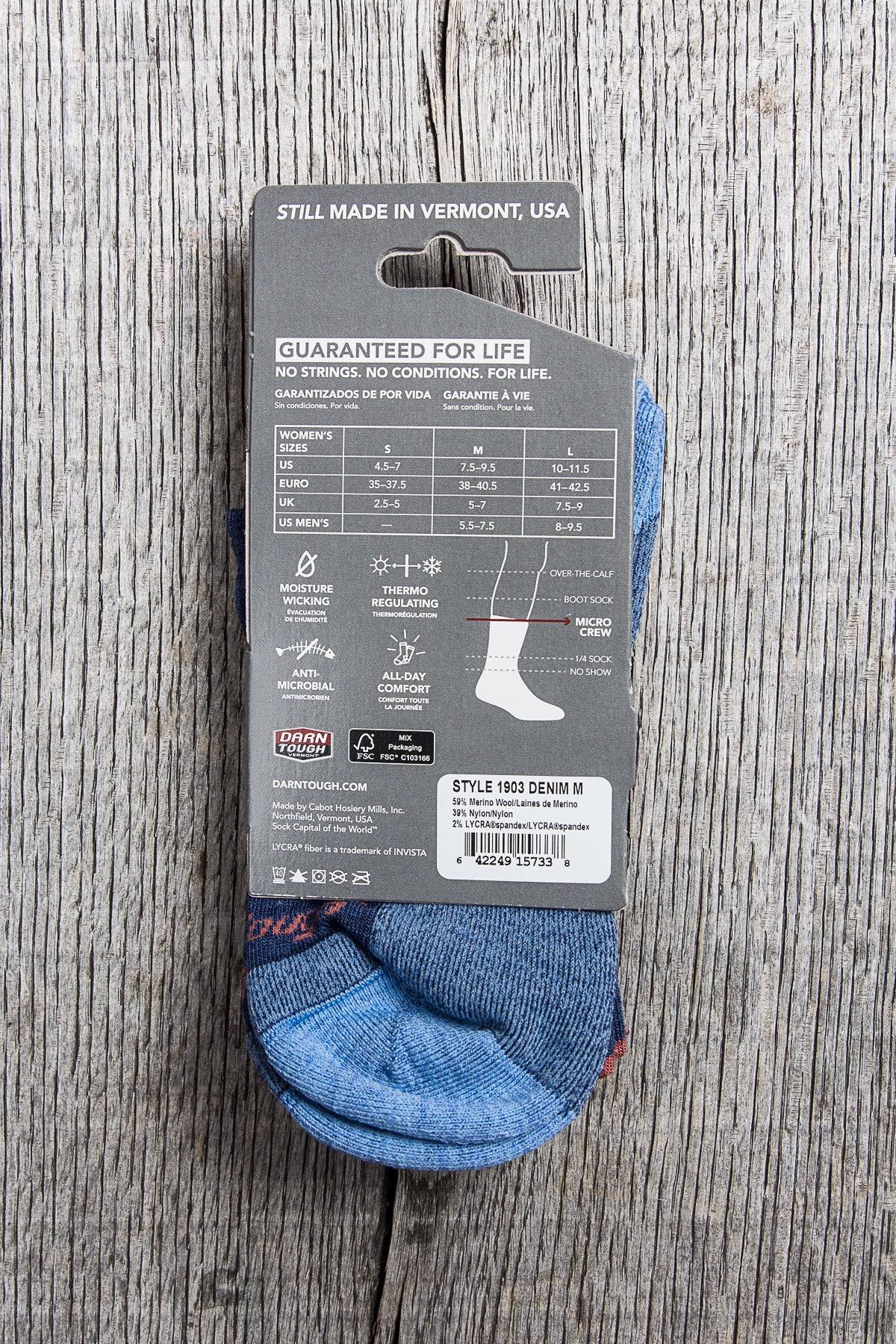 Darn Tough 1903 Denim Womens Wool Socks Hiker Micro Crew Sock Cushion