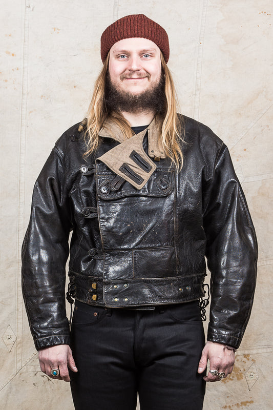 Vintage Swedish Army Dispatch Riders Leather Jacket "Ordonnansjacka"