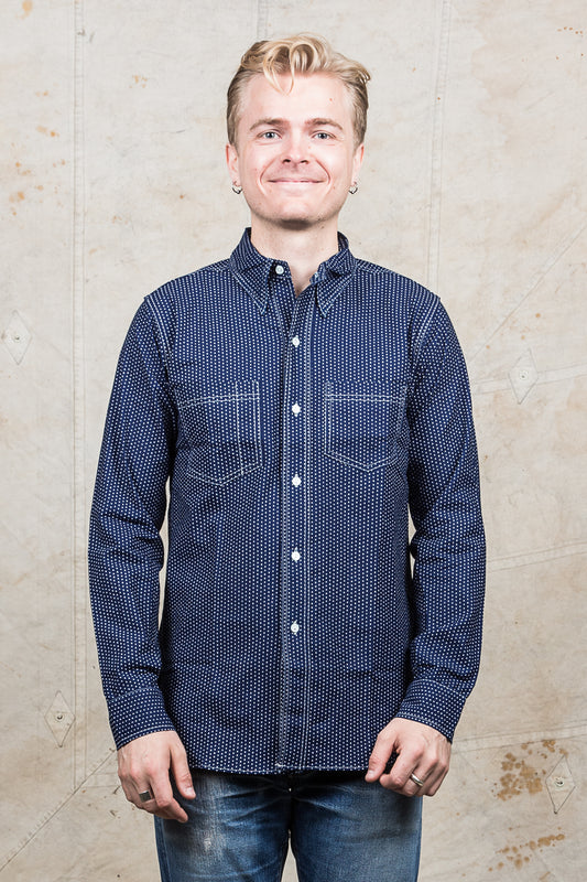Warehouse & Co Wide Awake Shirt Indigo Wabash Dot Pattern