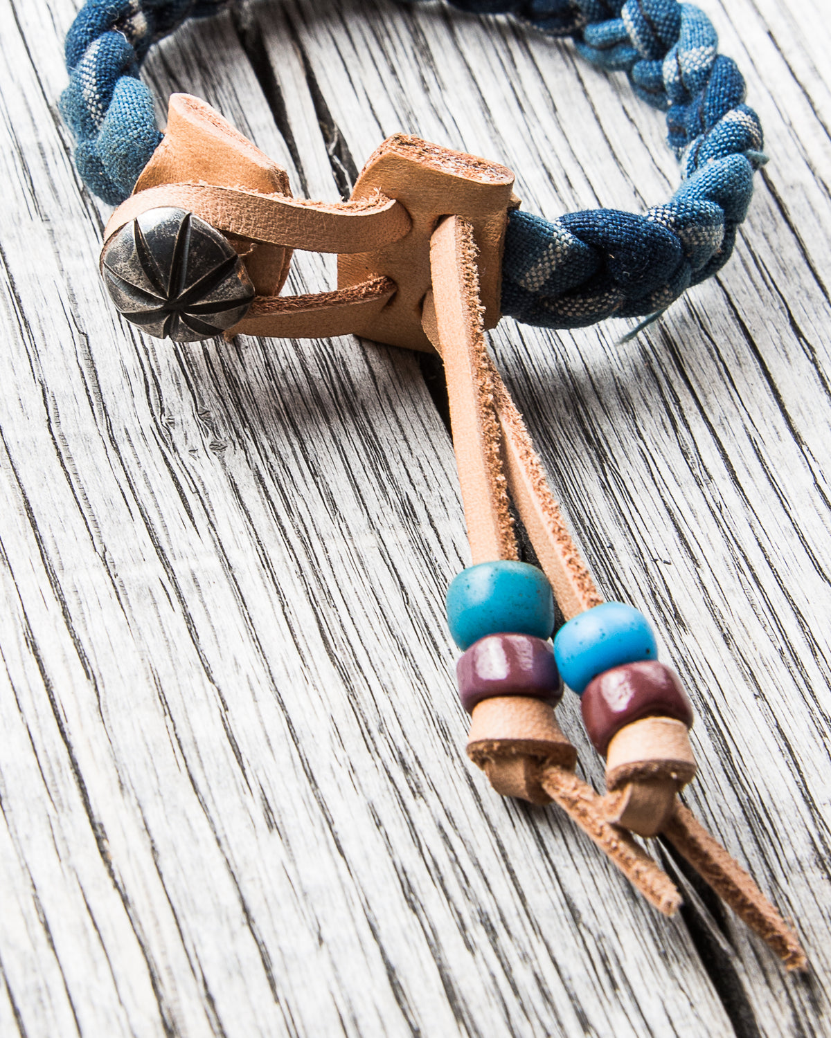 Tenable Crafts Indigo Braid and Silver Concha Button Bracelet #185