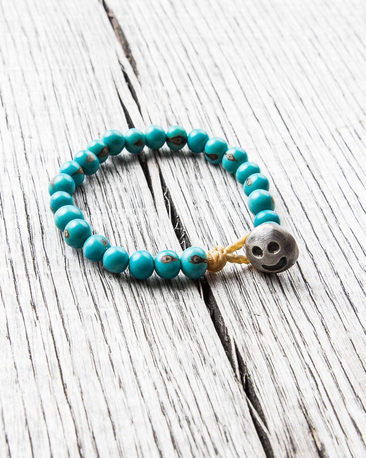 Tenable Crafts Turquoise Acai Seeds Silver Smiley Bracelet #180
