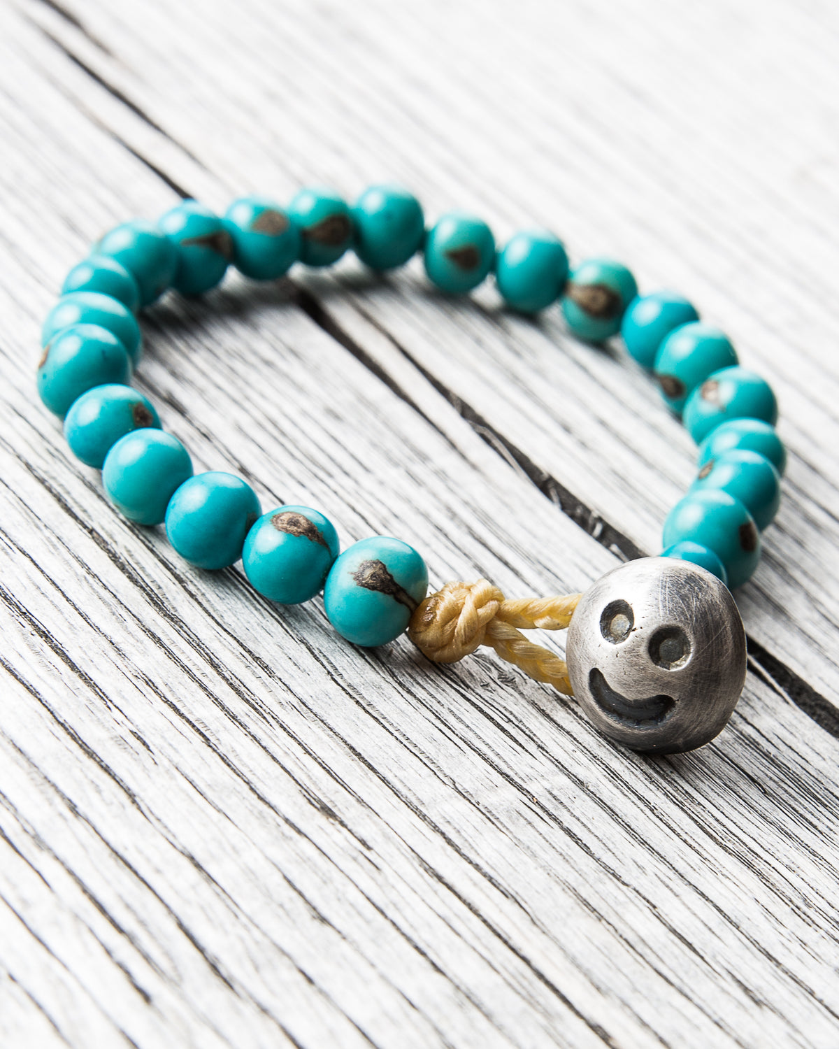 Tenable Crafts Turquoise Acai Seeds Silver Smiley Bracelet #180