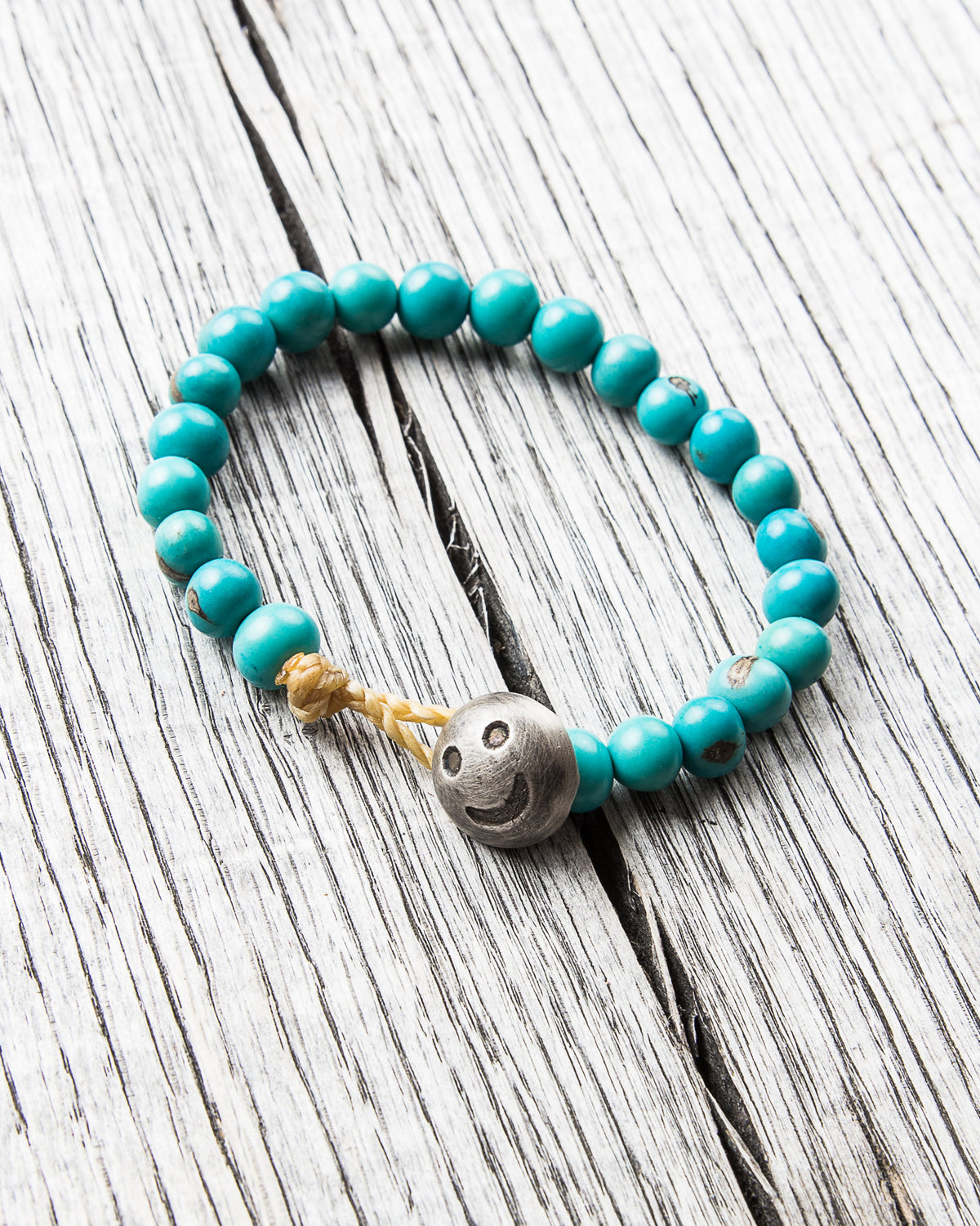 Tenable Crafts Turquoise Acai Seeds Silver Smiley Bracelet #181