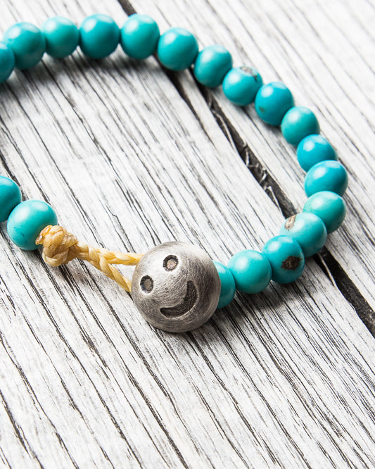 Tenable Crafts Turquoise Acai Seeds Silver Smiley Bracelet #181