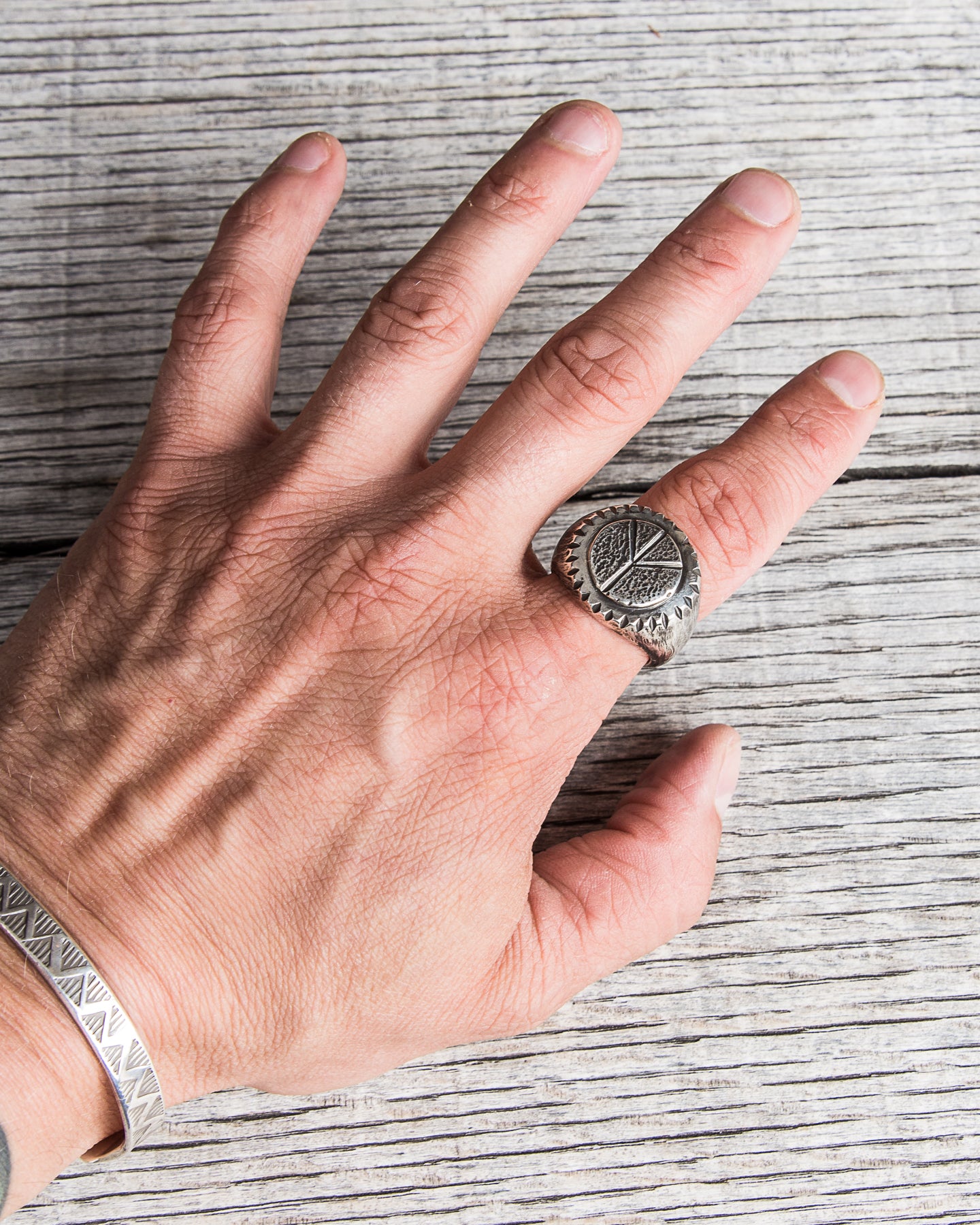 Tenable Crafts Heavy Cast Silver Peace Ring #188