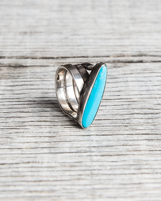 Tenable Crafts Silver Twist Turquoise Ring #193
