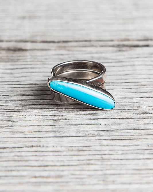 Tenable Crafts Silver Twist Turquoise Ring #193