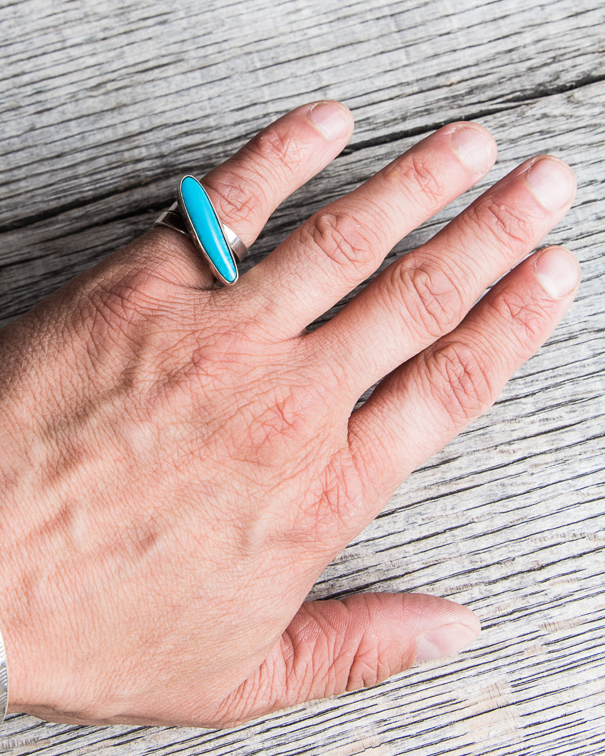 Tenable Crafts Silver Twist Turquoise Ring #193