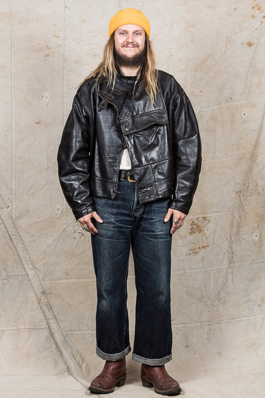 Vintage Swedish Army Dispatch Riders Leather Jacket "Ordonnansjacka" Size 50