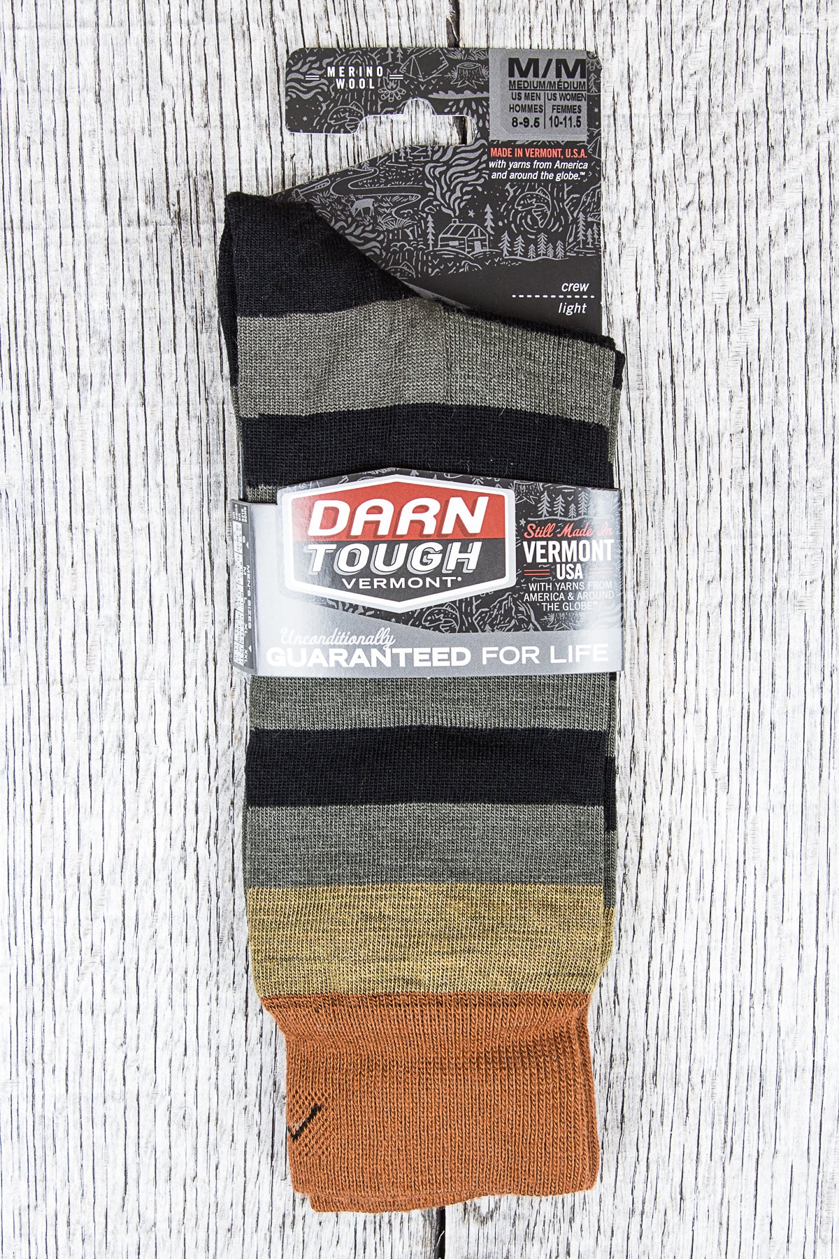 Darn Tough Black / Fatigue Wool Socks Warlock Crew Light