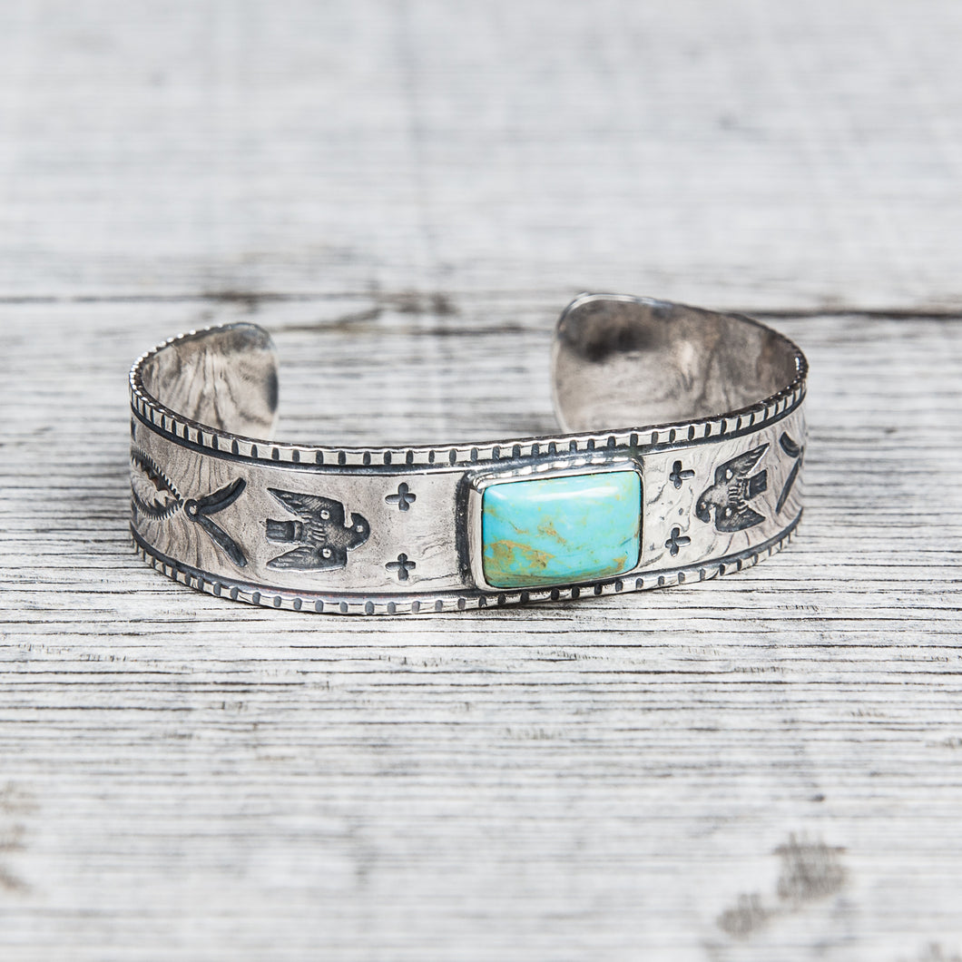 Larry Smith BR-0081 Square Turquoise Silver Bracelet