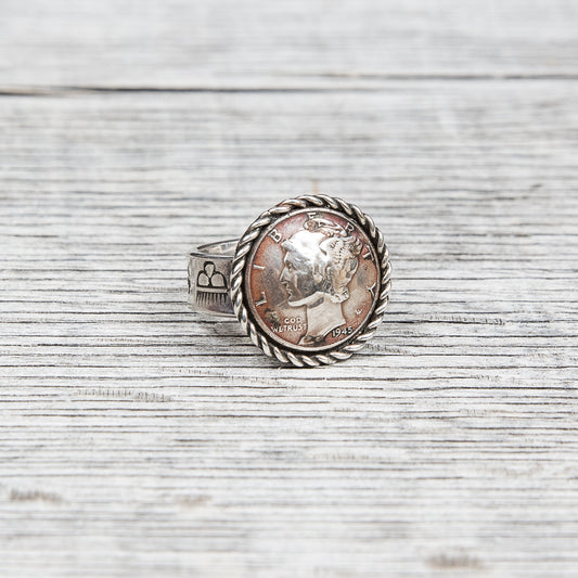 Tenable Crafts Liberty Dime Coin Silver Ring #136