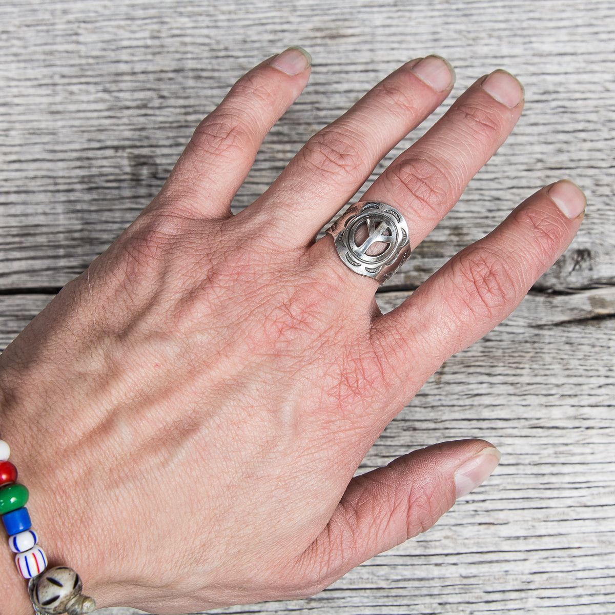 Munqa Newtive Peace Sign Silver Ring