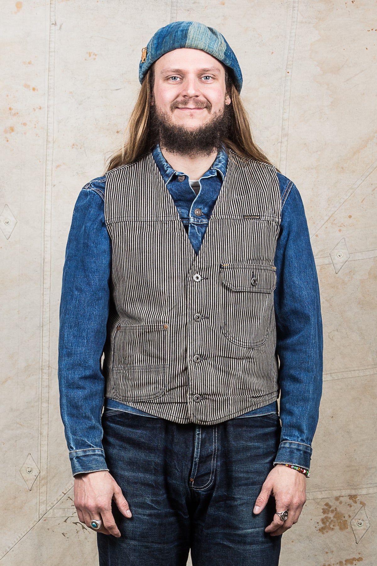 Second Hand Indigofera Floyd Vest Hickory Stripes