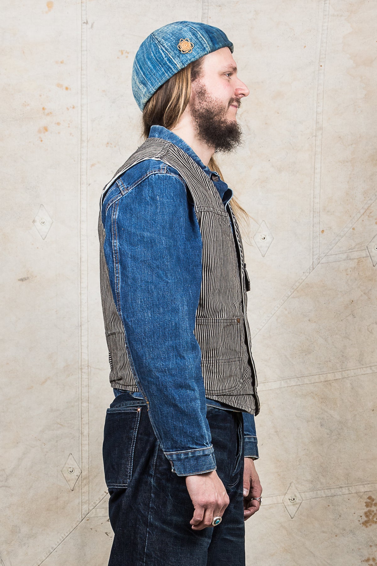Second Hand Indigofera Floyd Vest Hickory Stripes