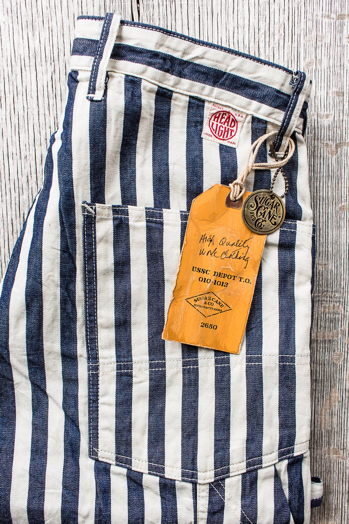 Sugar Cane & Co Headlight x Fiction Romance NOS 7oz 1/2" Indigo Stripe Work Pants