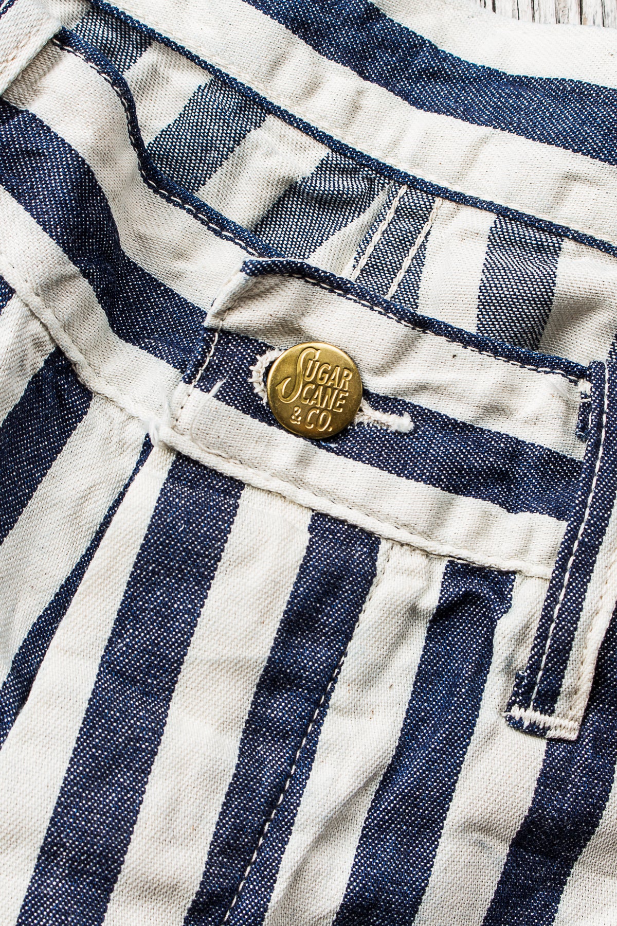 Sugar Cane & Co Headlight x Fiction Romance NOS 7oz 1/2" Indigo Stripe Work Pants