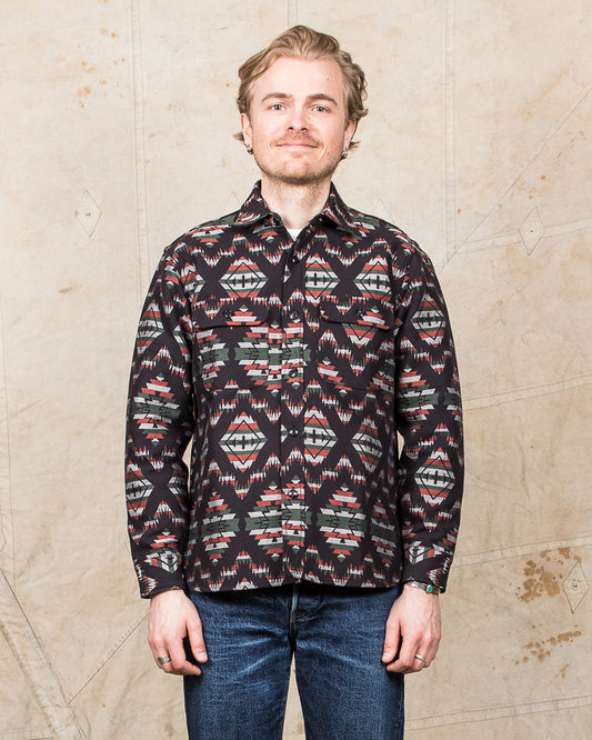 Sugar Cane Long Sleeve Native American Pattern Work Shirt Black