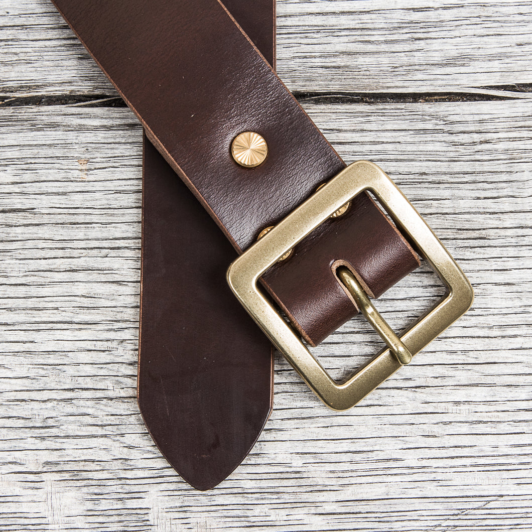 Lone Wolf Leathers Belt Horween Chromexcel Flat Square Brass Buckle