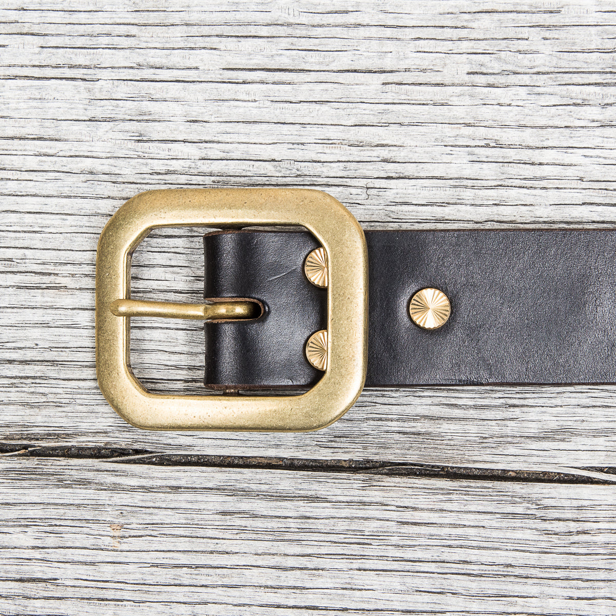 Lone Wolf Leathers Belt Horween Chromexcel Flat Octagon Brass Buckle