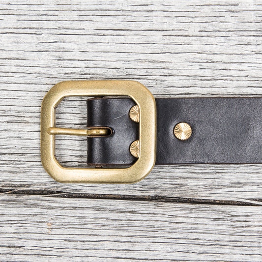 Lone Wolf Leathers Belt Horween Chromexcel Flat Octagon Brass Buckle