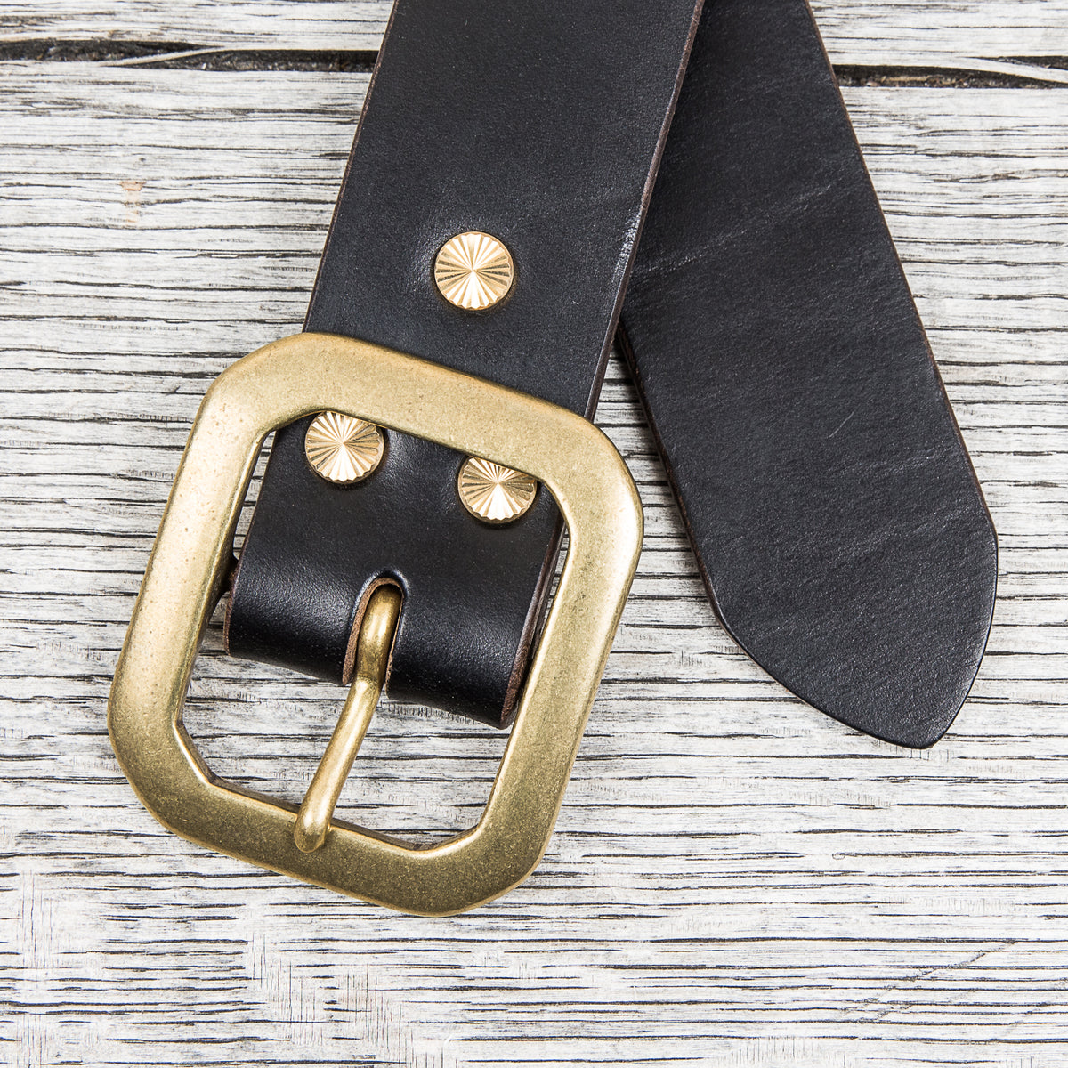 Lone Wolf Leathers Belt Horween Chromexcel Flat Octagon Brass Buckle