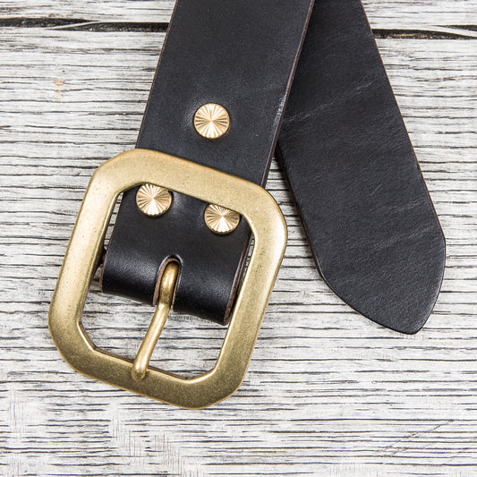 Lone Wolf Leathers Belt Horween Chromexcel Flat Octagon Brass Buckle
