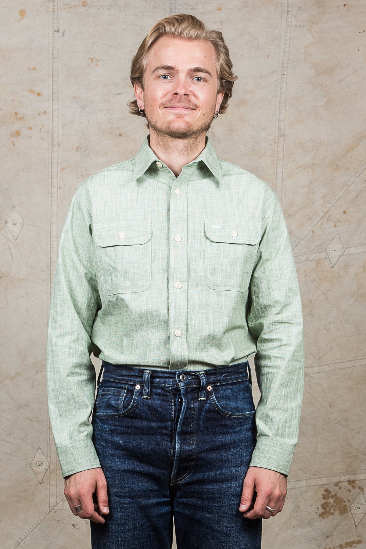 Sugar Cane & Co Green Pin Check Work Shirt