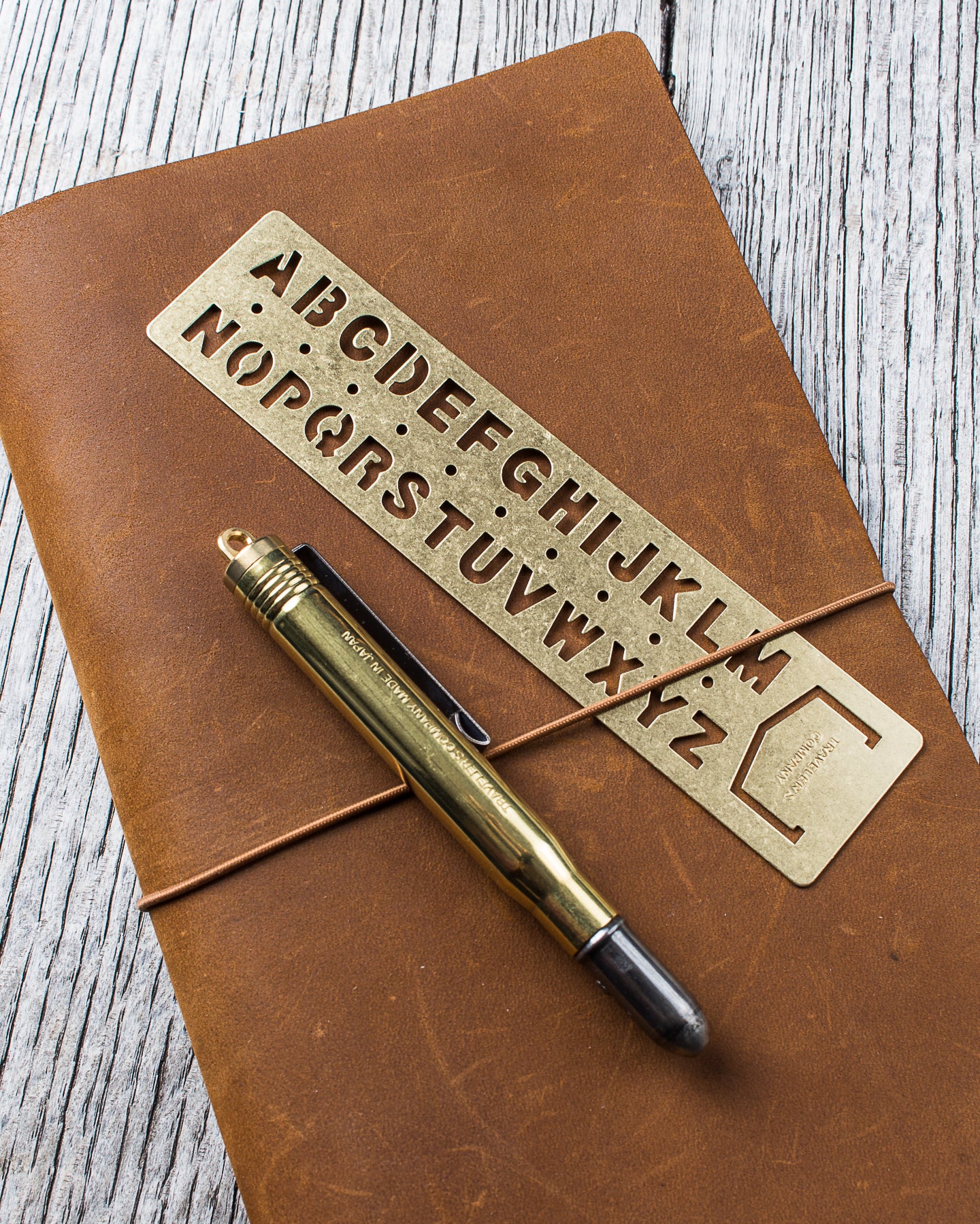 Traveler's Company Brass Template Bookmark Alphabet