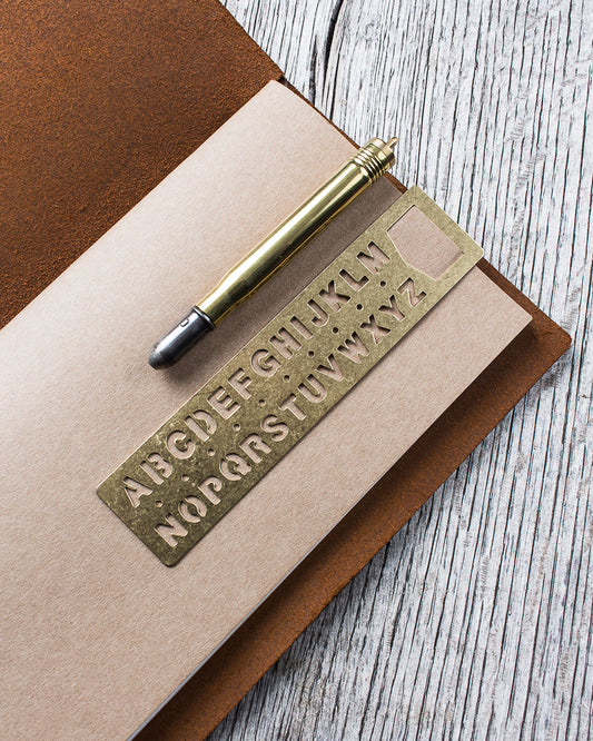 Traveler's Company Brass Template Bookmark Alphabet