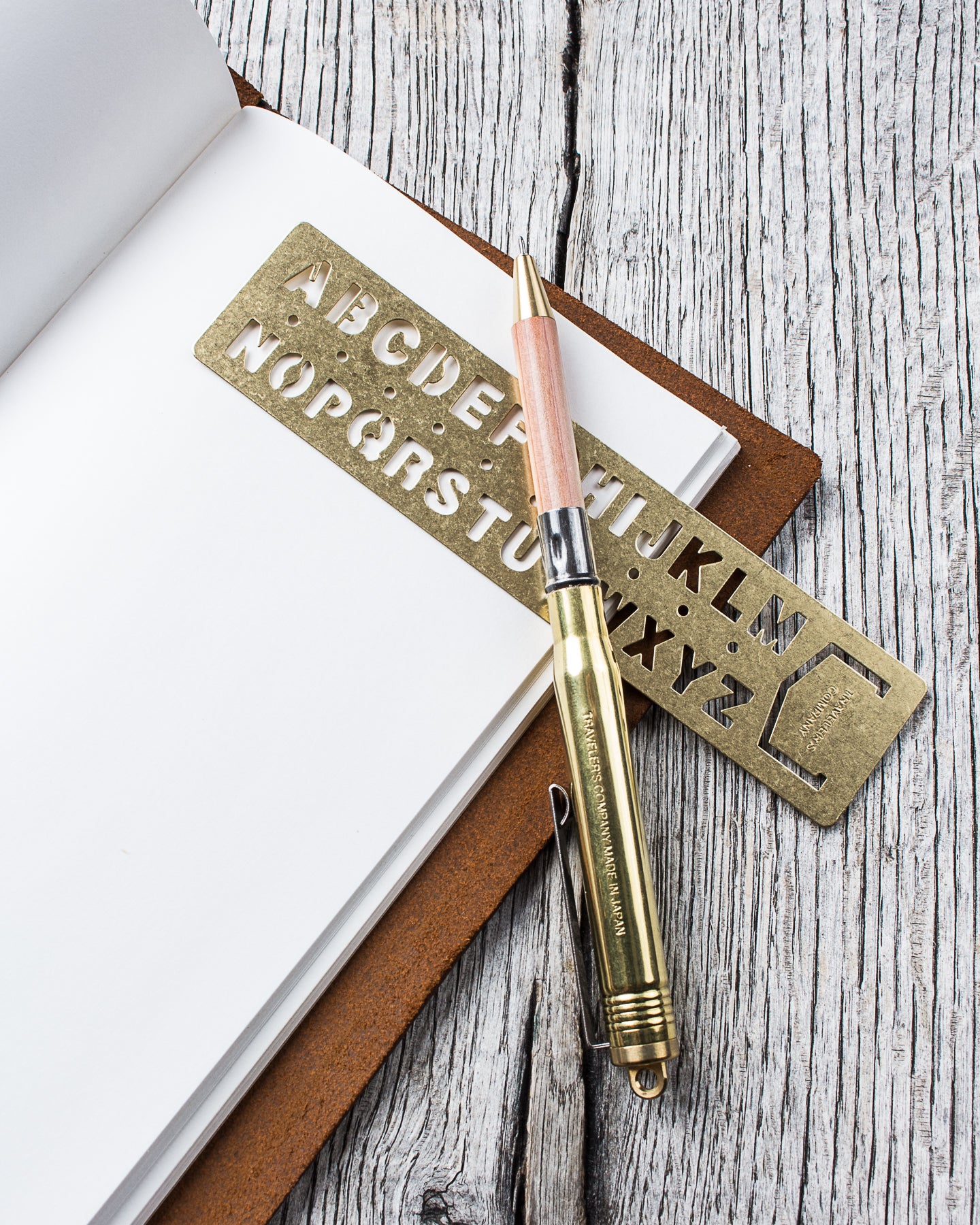 Traveler's Company Brass Template Bookmark Alphabet