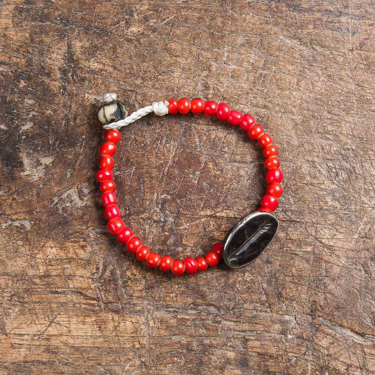 Tenable Crafts Red White Heart Trade Bead + Sterling Silver Arrow Bracelet #162