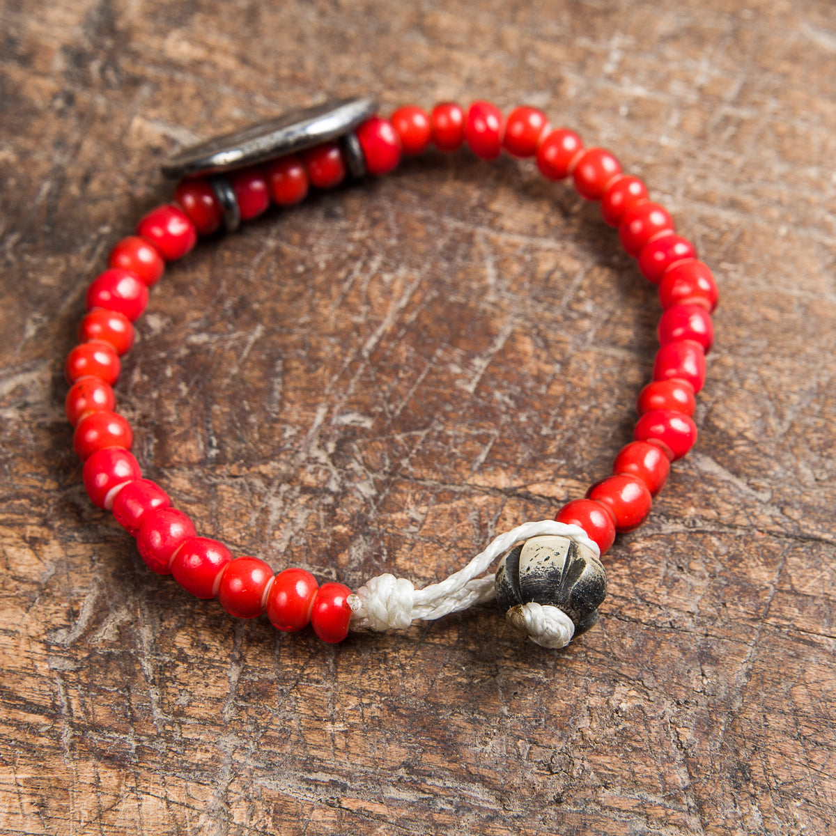 Tenable Crafts Red White Heart Trade Bead + Sterling Silver Arrow Bracelet #162