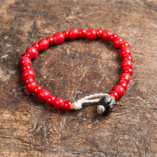 Tenable Crafts Red White Heart Trade Beads Bracelet #150