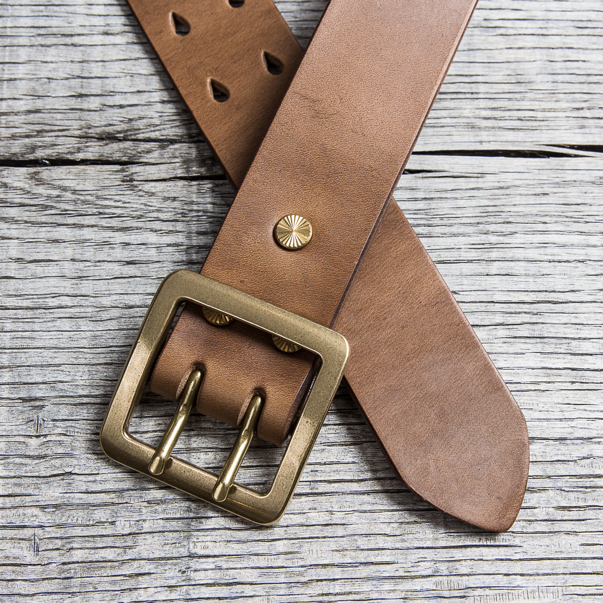 Lone Wolf Leathers Belt Horween Chromexcel Two Prongs Brass Buckle