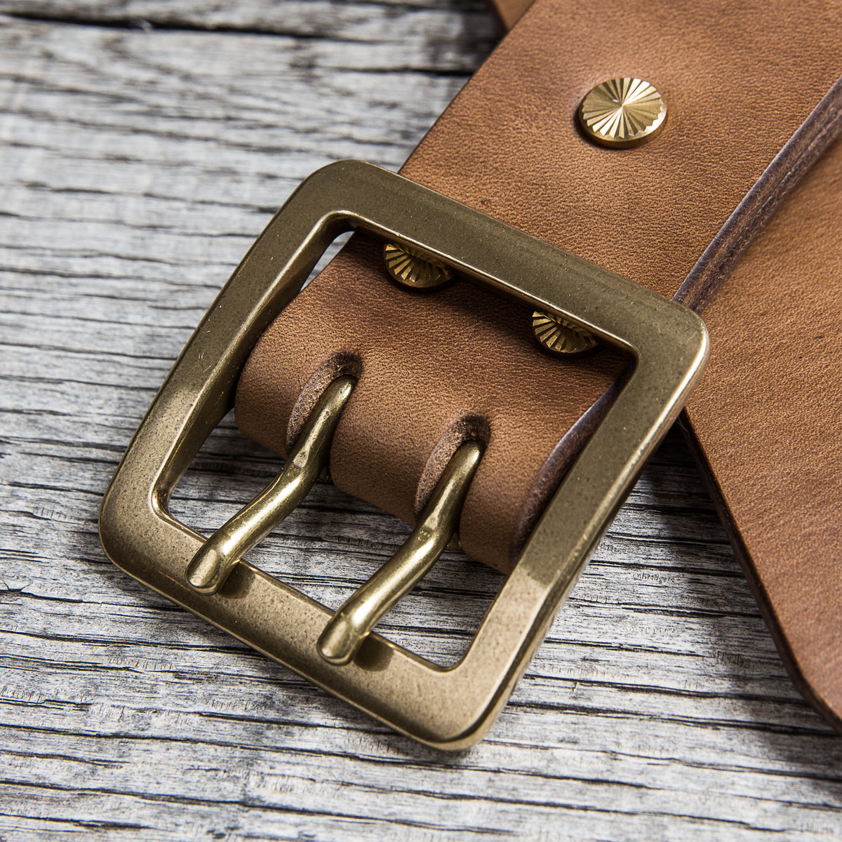 Lone Wolf Leathers Belt Horween Chromexcel Two Prongs Brass Buckle