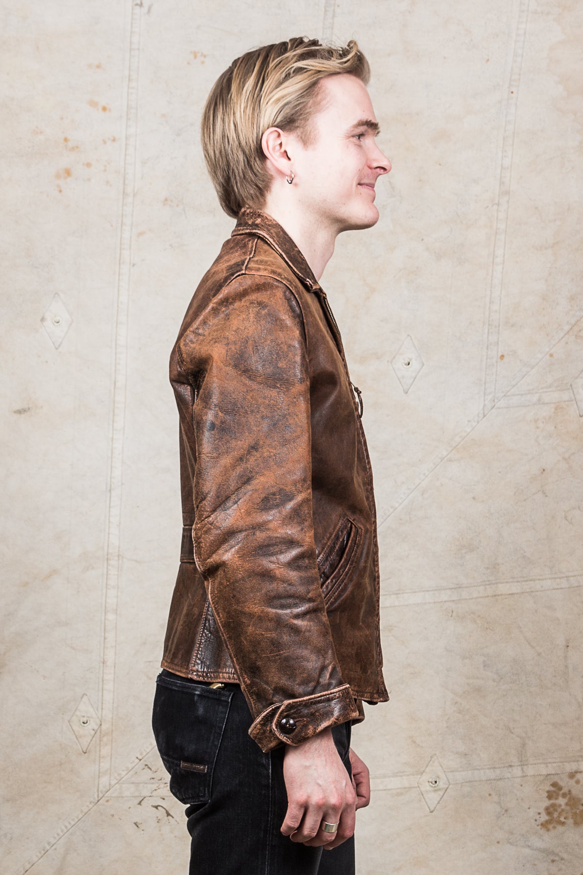 Vintage Original 40/50s Halfbelt Horsehide Leather Jacket