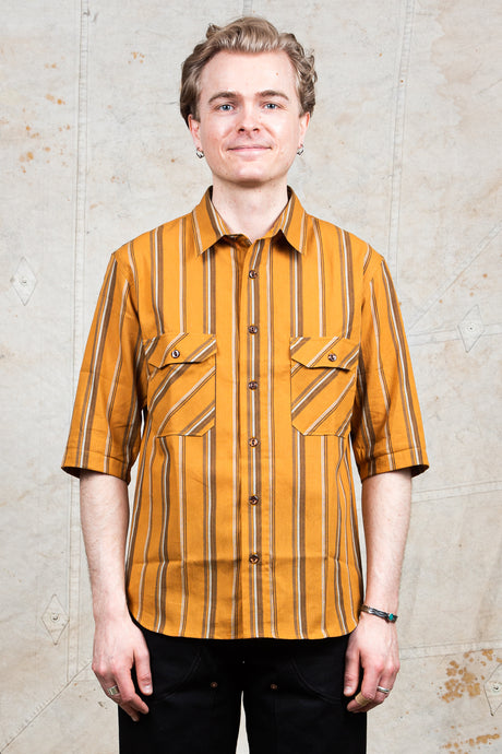 Indigofera Delray Cotton / Linen Orange and Brown Stripe