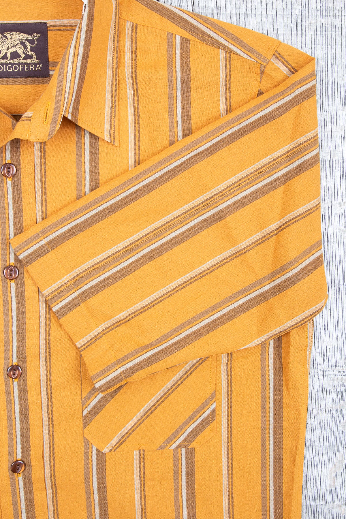 Indigofera Delray Cotton / Linen Orange and Brown Stripe