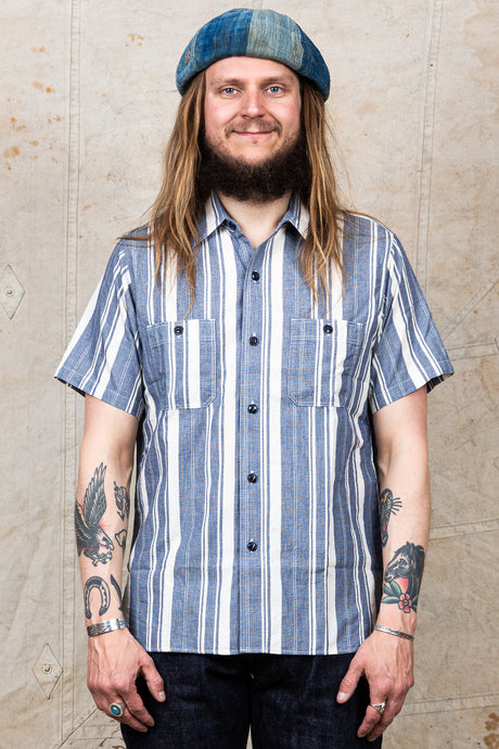 Sugar Cane & Co. Short Sleeve Random Stripe Work Shirt