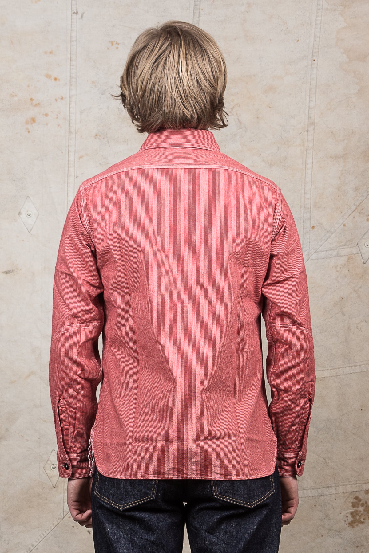 Sugar Cane & Co Long Sleeved Hickory Stripe Work Shirt Red