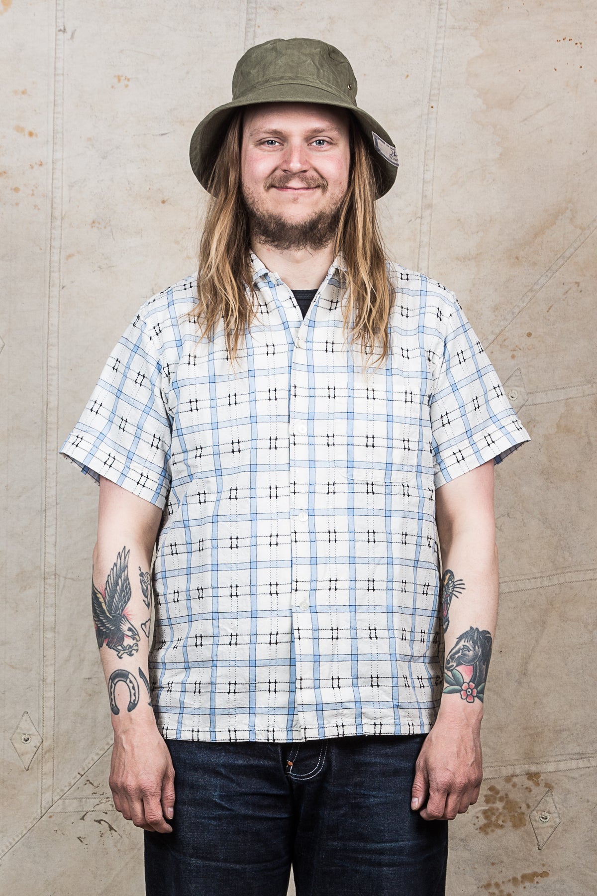 Sugar Cane & Co. Dobby Check Short Sleeve Open Shirt