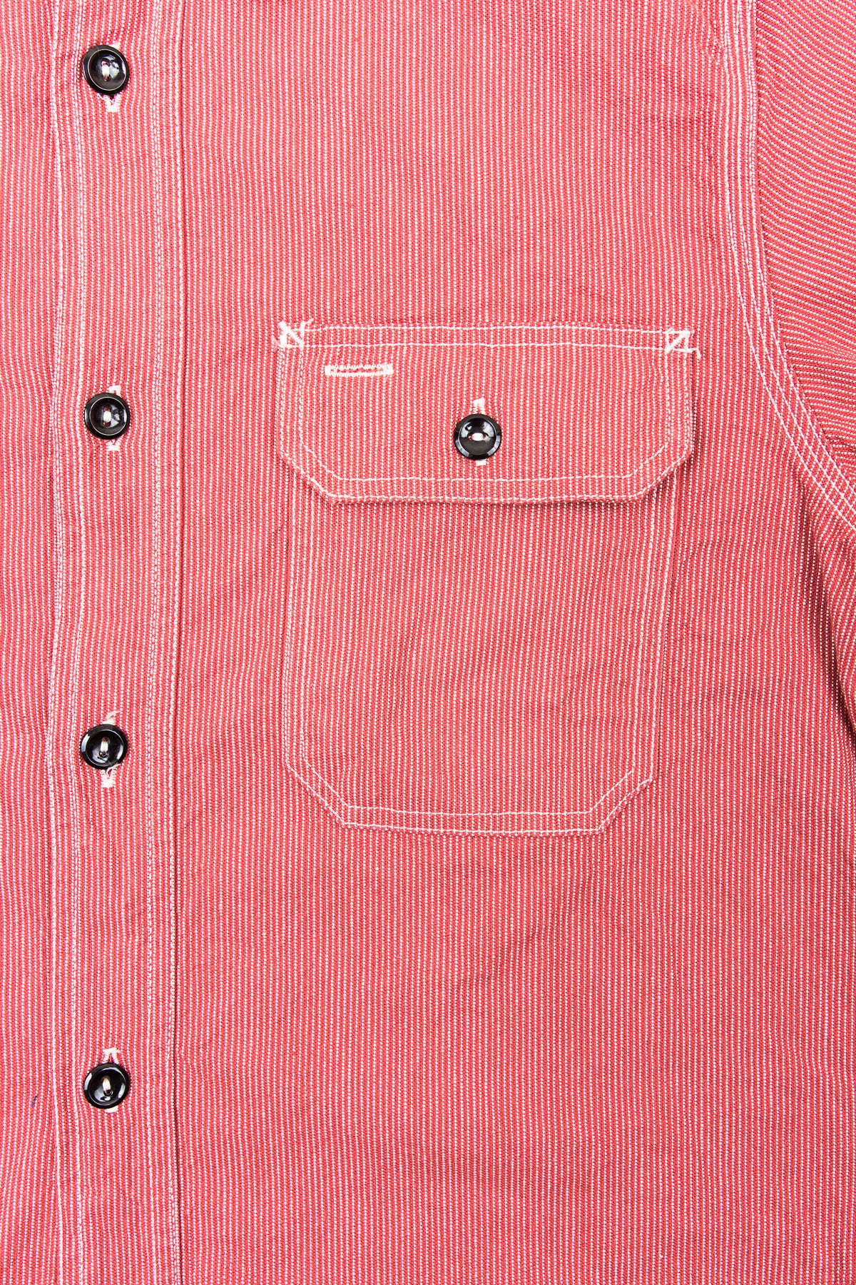 Sugar Cane & Co Long Sleeved Hickory Stripe Work Shirt Red