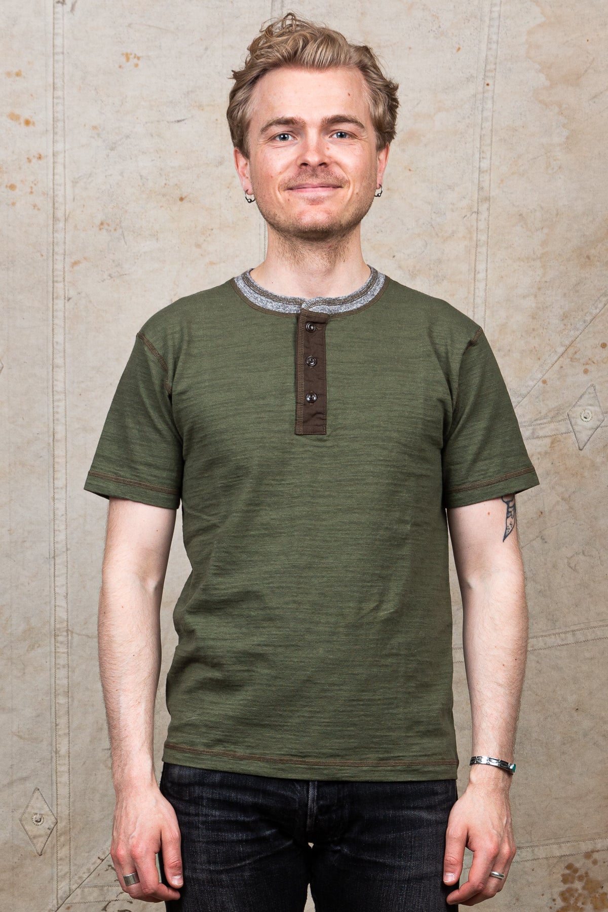 Buzz Rickson's Short Sleeve Henley T-shirt Olive