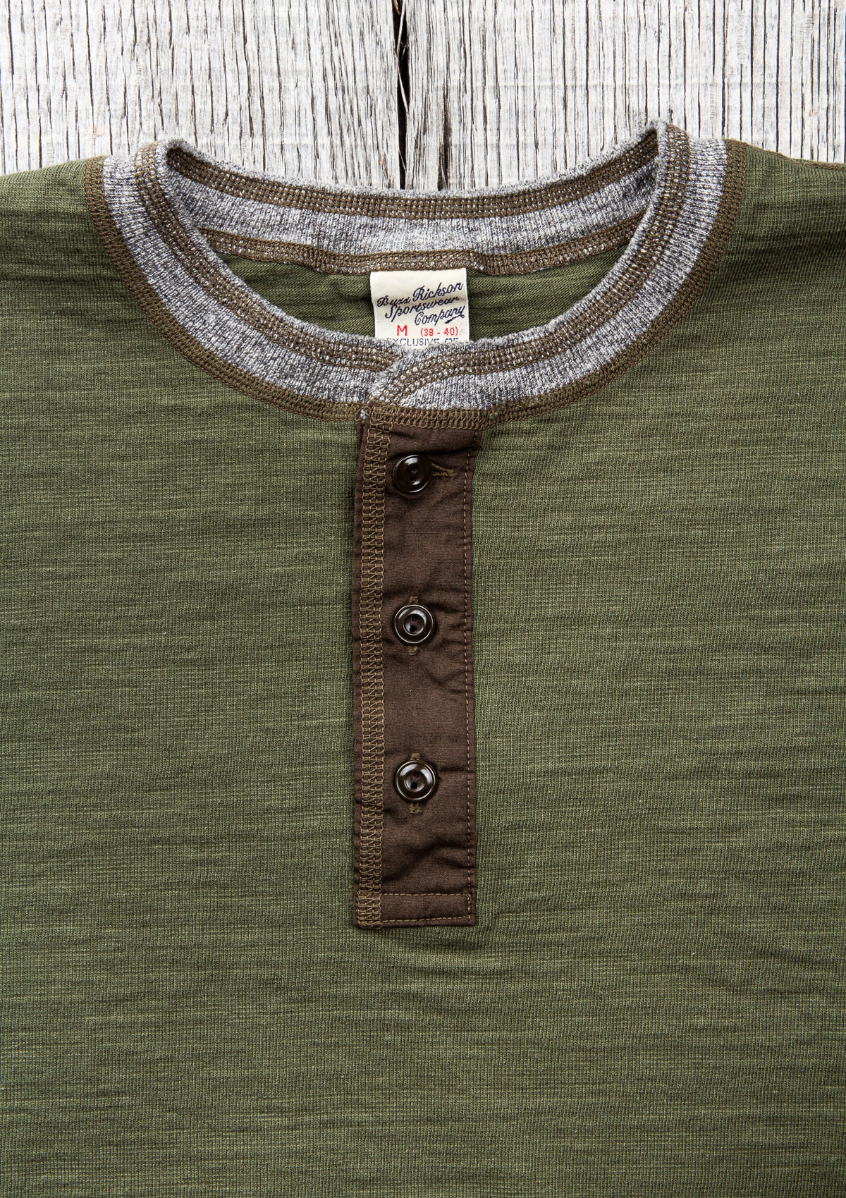 Buzz Rickson's Short Sleeve Henley T-shirt Olive