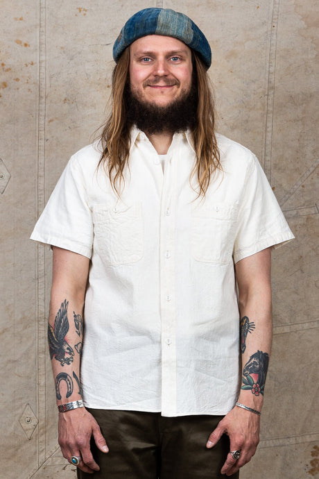 Buzz Rickson's USN Short Sleeve Chambray Shirt White