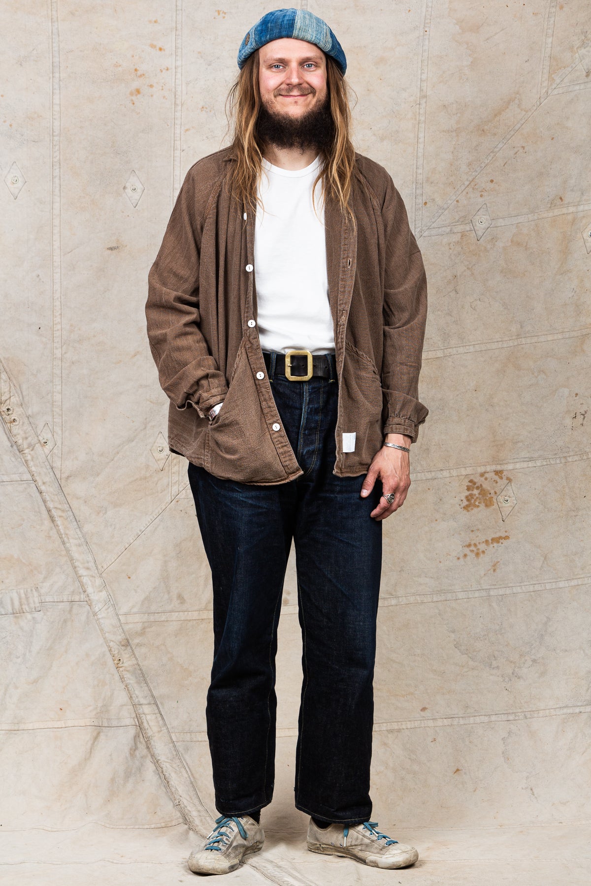 Tender Type 431 Long Sleeve Raglan Wallaby Shirt Walnut Dyed Wave Calico